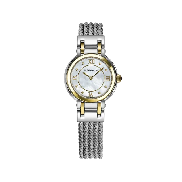 herbelin-galet-montre-quartz-femme-bicolore-nacre-zircons image 1