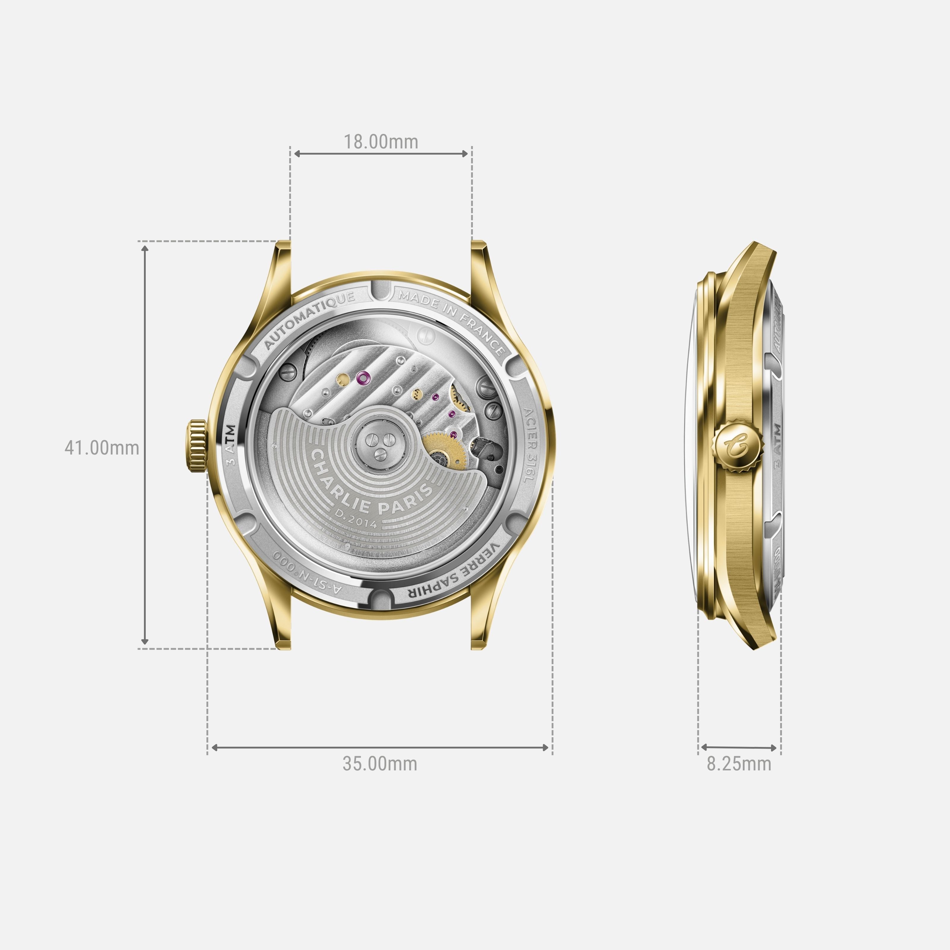 charlie-paris-initial-35-montre-automatique-dor-cadran-soleil-35-mm image 2