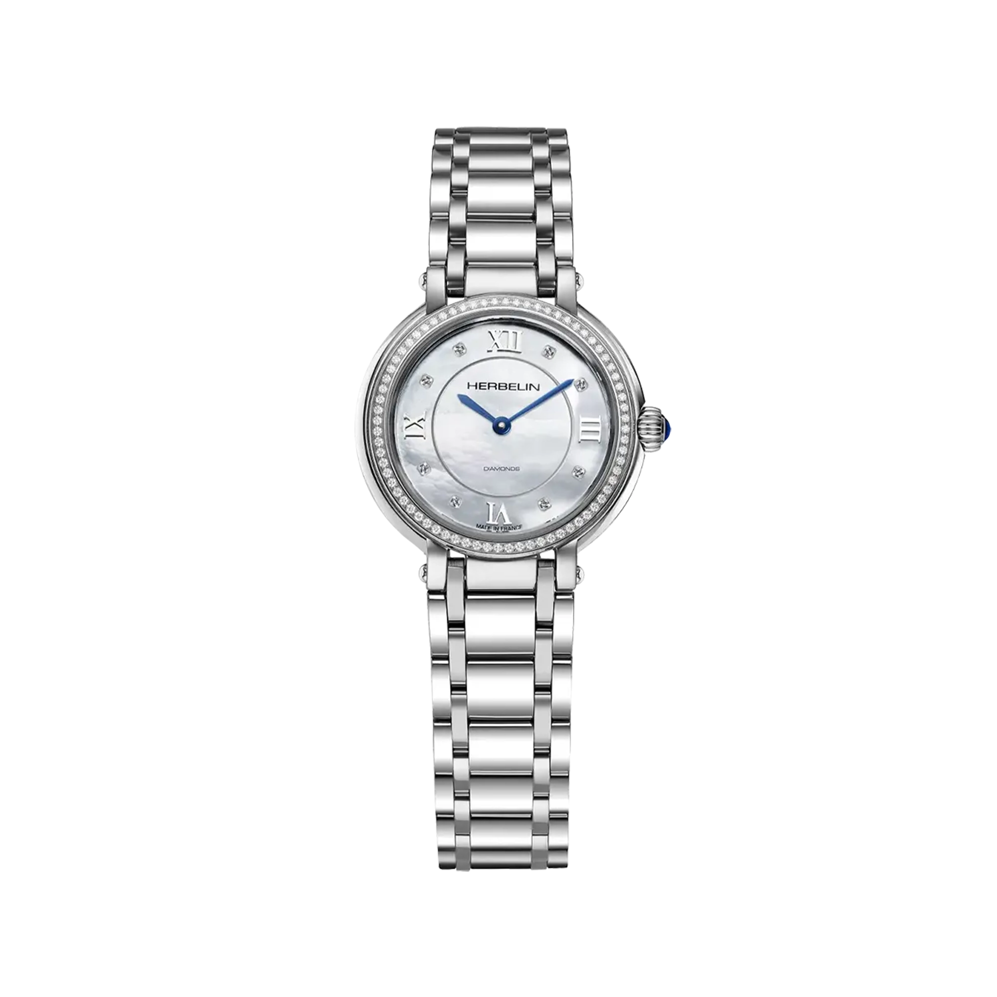 herbelin-galet-quartz-diamants-femme-acier-nacre-blanche image 1