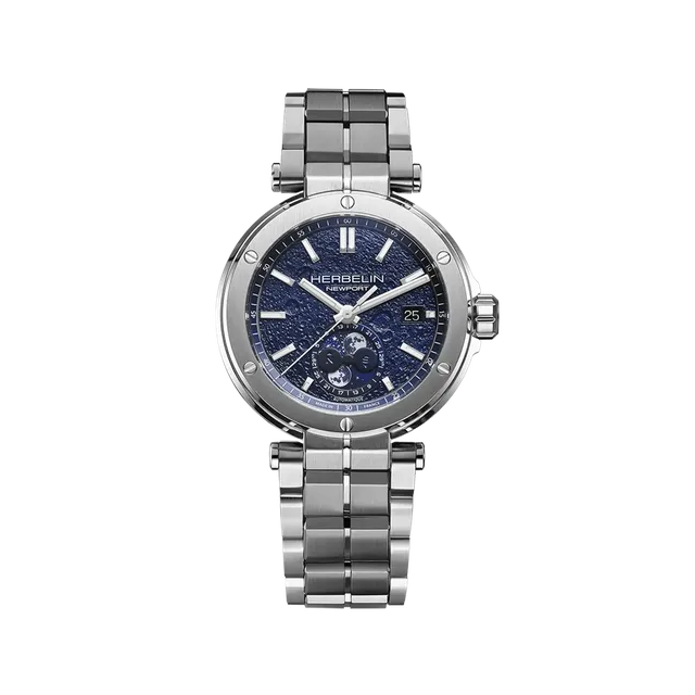 herbelin-newport-automatique-phases-de-lune-acier-montre-homme-cadran-bleu-lune image 1