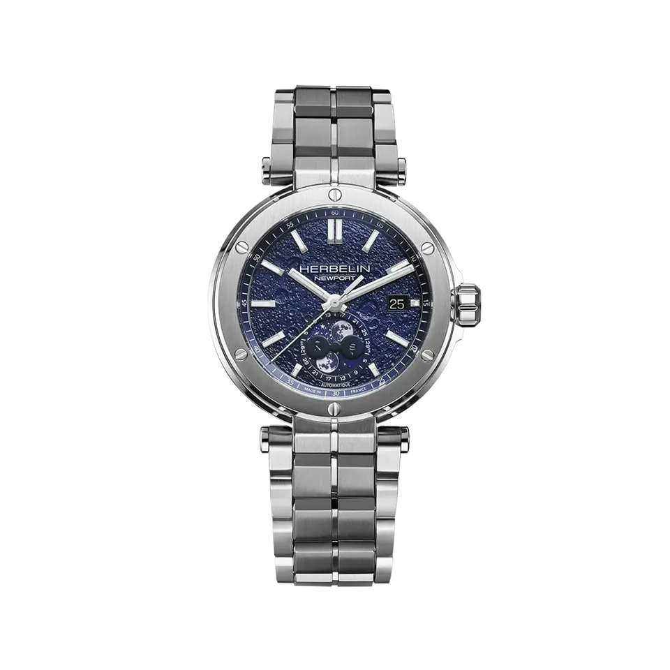 herbelin-newport-automatique-phases-de-lune-acier-montre-homme-cadran-bleu-lune image 1