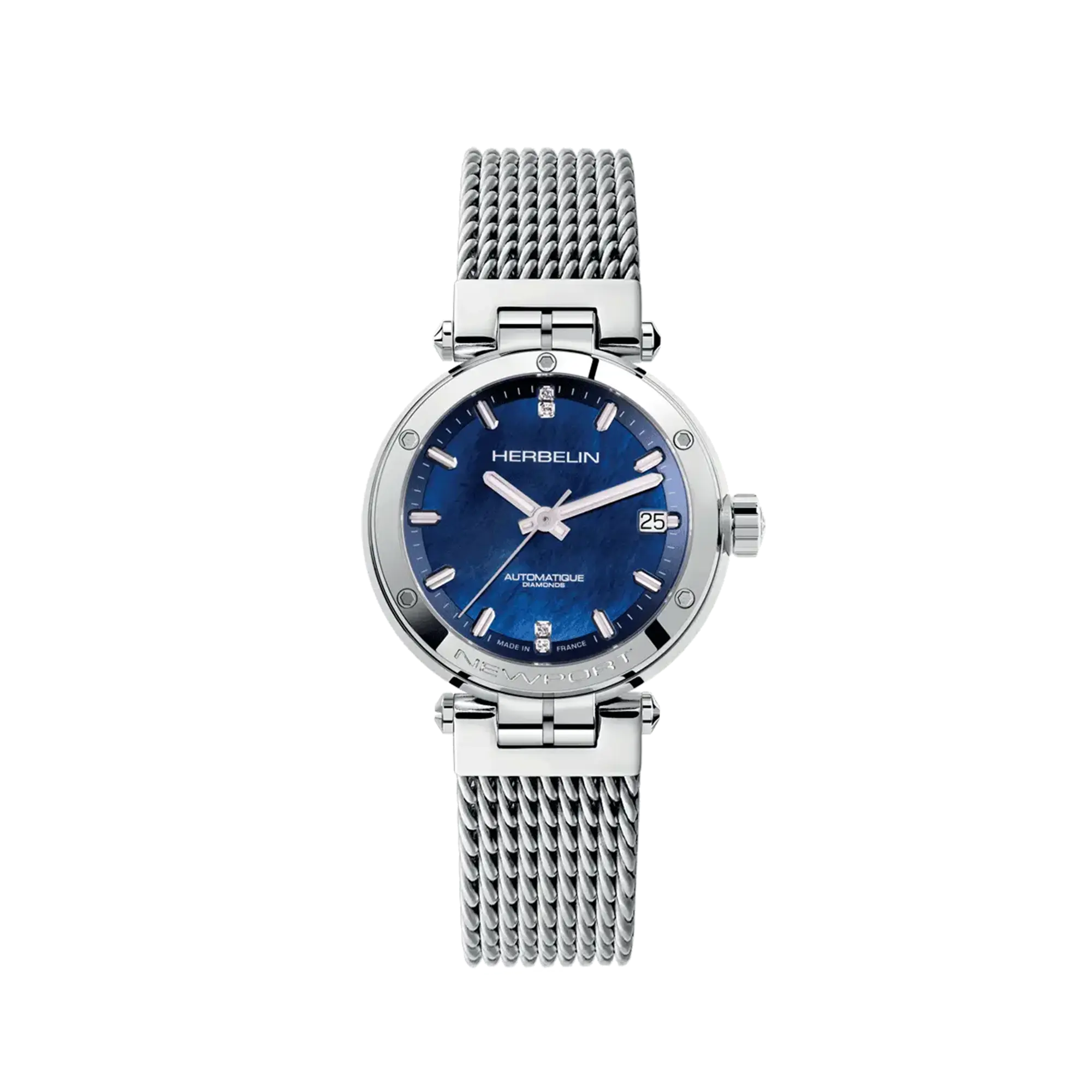 herbelin-newport-automatique-dame-nacre-bleue-diamants-acier image 1