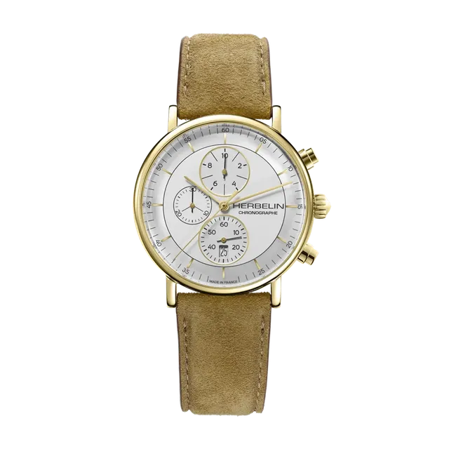 herbelin-inspiration-chronographe-quartz-dor-cuir-camel-homme-montre image 1