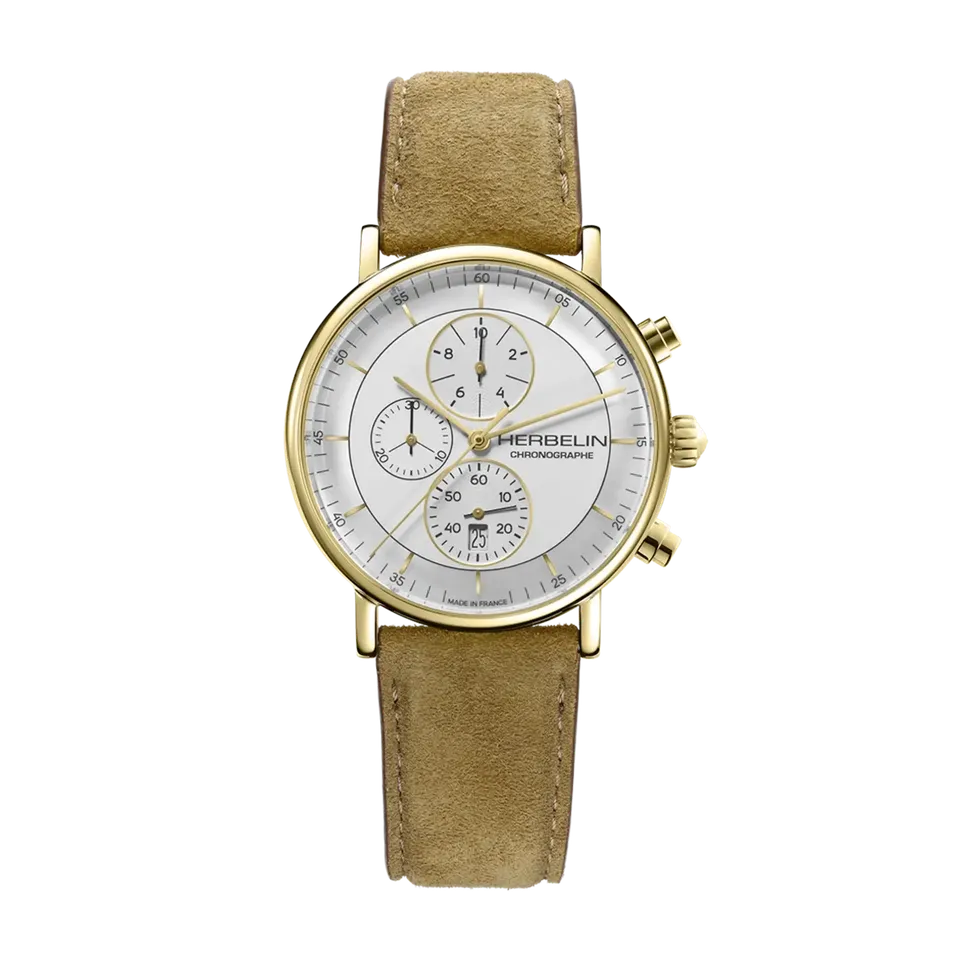 herbelin-inspiration-chronographe-quartz-dor-cuir-camel-homme-montre image 1