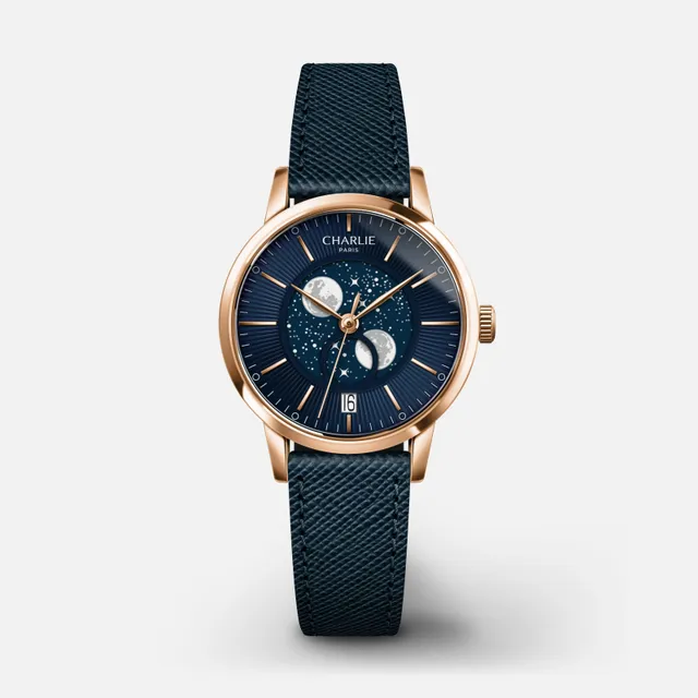 charlie-paris-sully-phase-de-lune-montre-quartz-femme-30-mm-dor-rose-et-bleu image 1