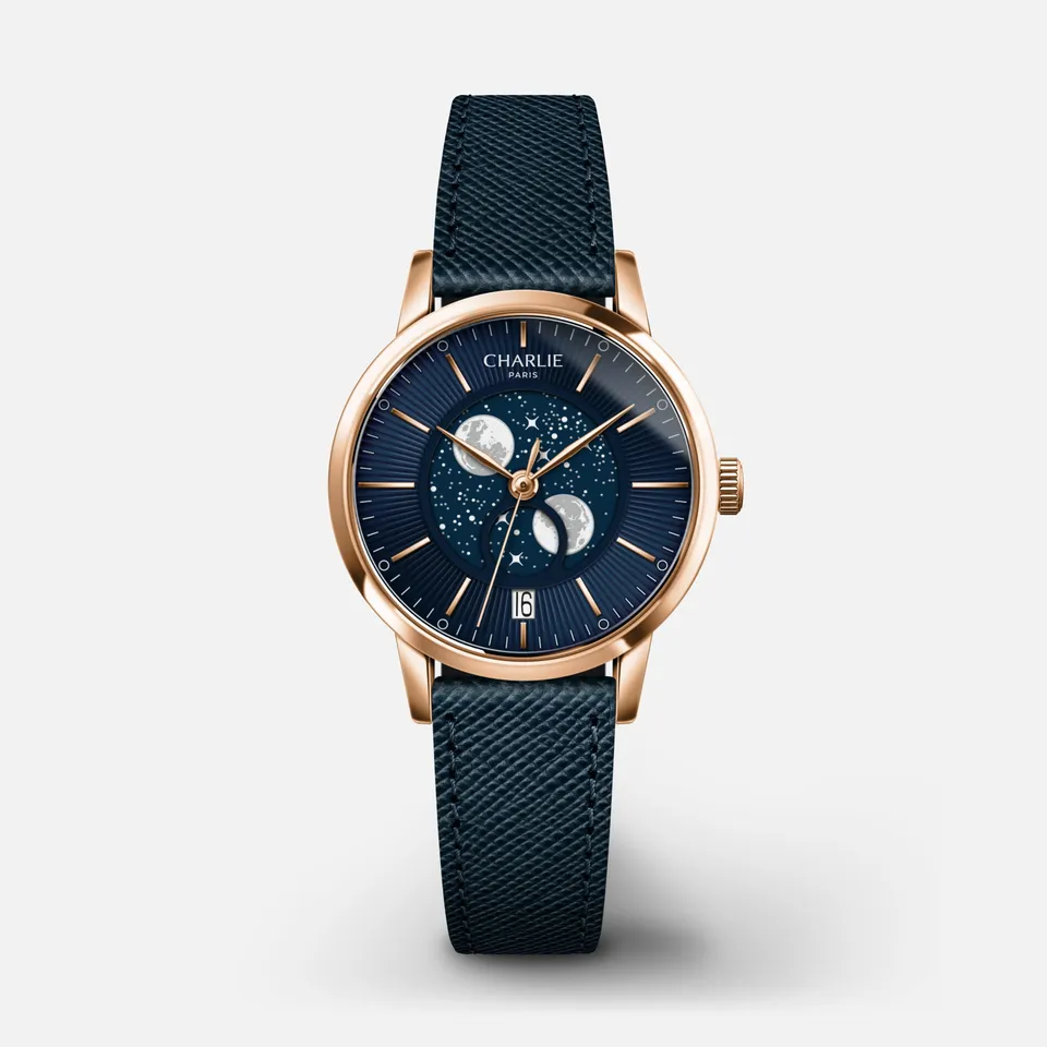 charlie-paris-sully-phase-de-lune-montre-quartz-femme-30-mm-dor-rose-et-bleu image 1
