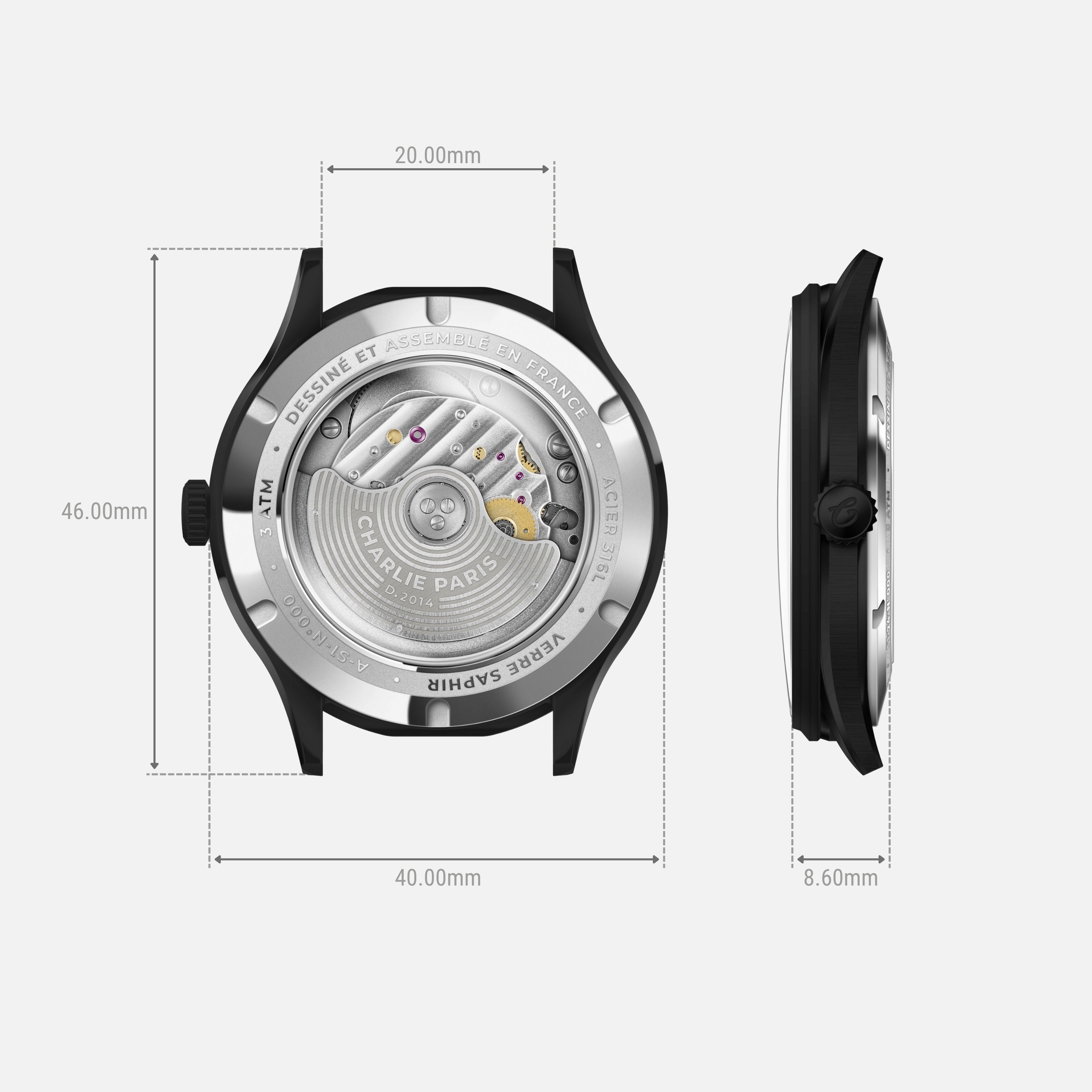 charlie-paris-initial-slim-phantom-montre-homme-automatique-40-mm-pvd-noir image 3