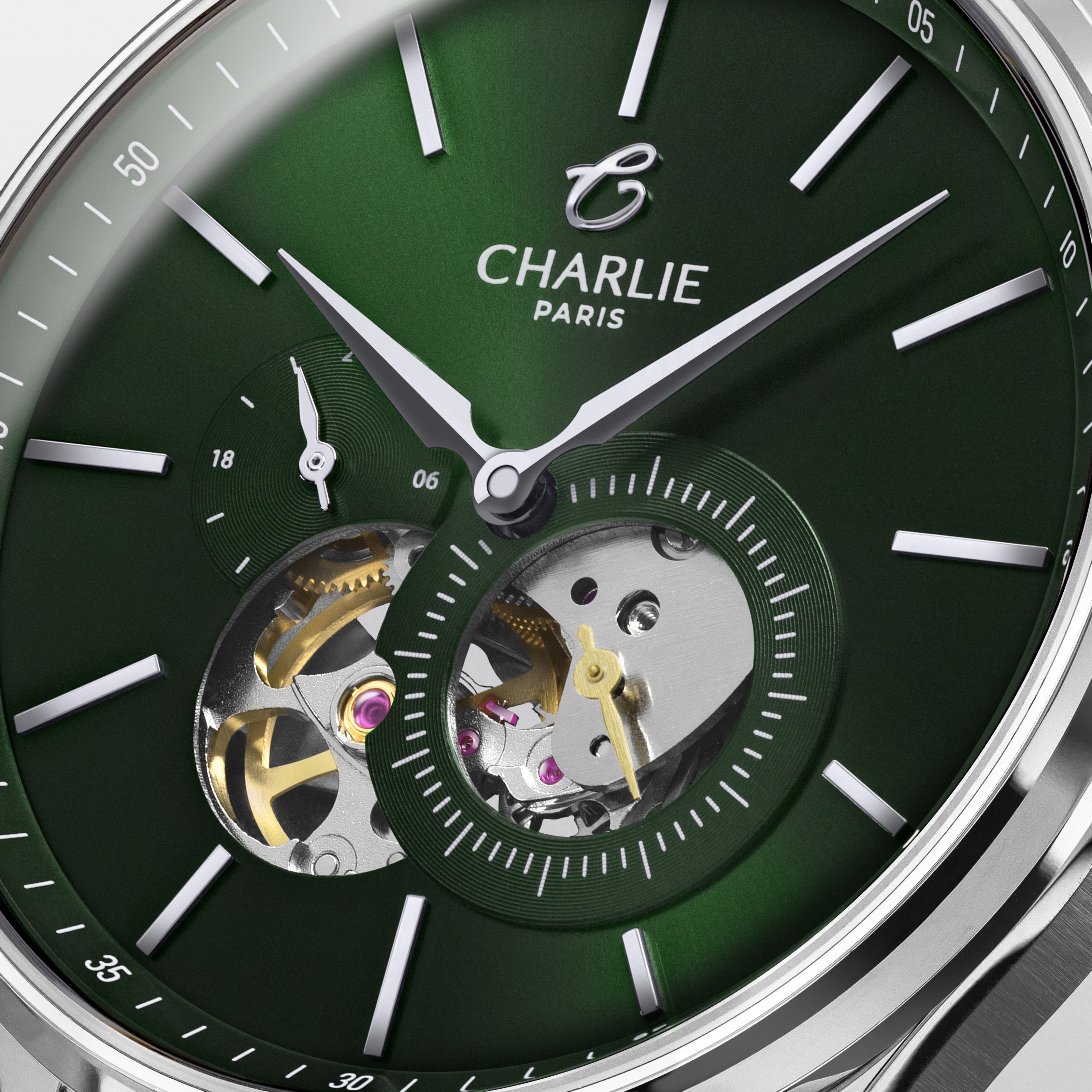 charlie-paris-initial-c-ur-ouvert-montre-automatique-homme-40mm-vert image 2