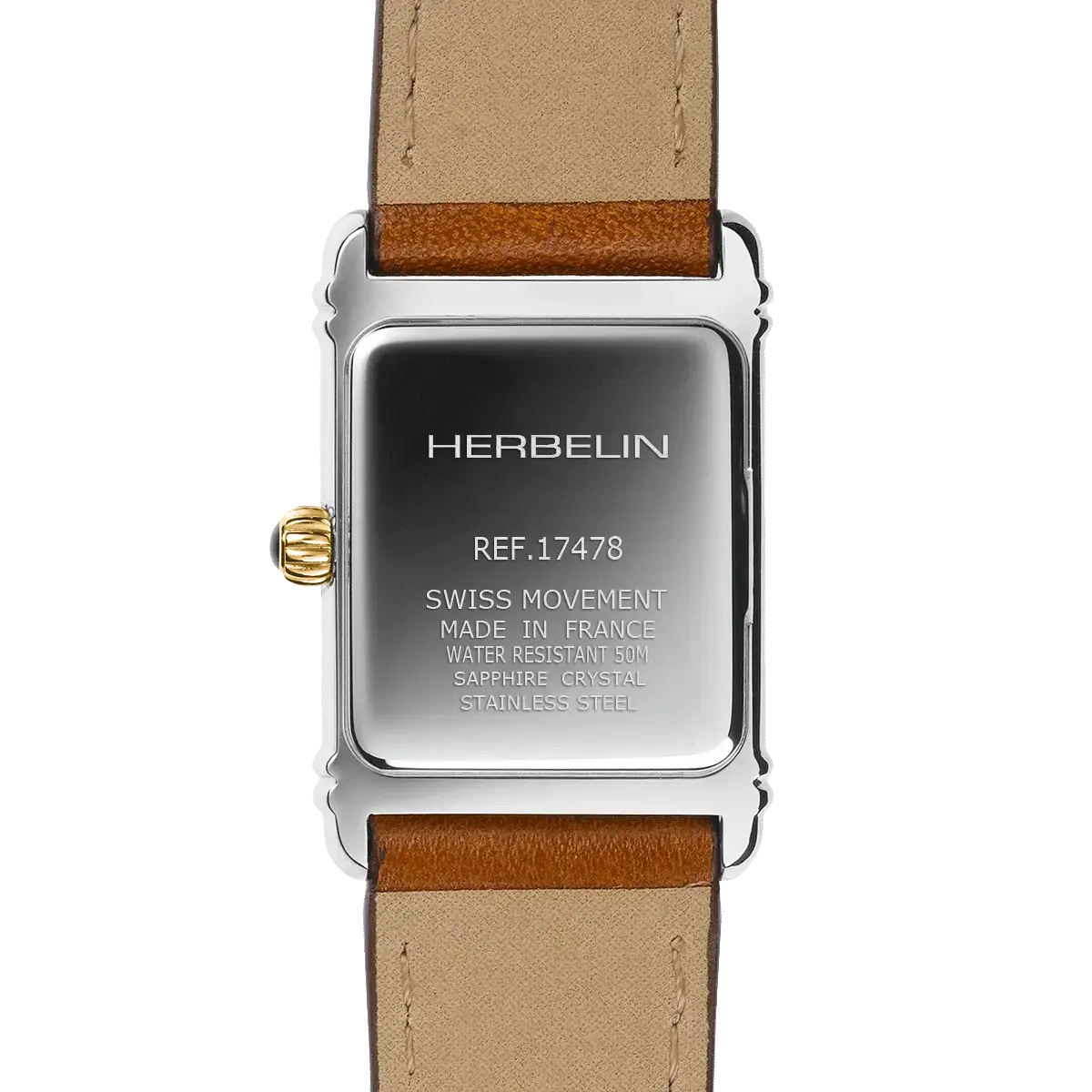 herbelin-art-d-co-quartz-montre-femme-bicolore-cuir-camel-bestseller image 4