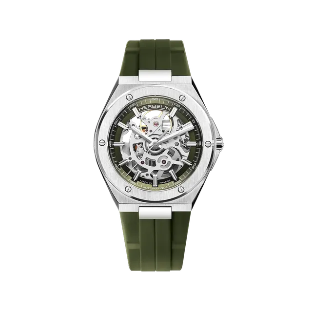 herbelin-cap-camarat-montre-automatique-squelette-homme-acier-kaki-caoutchouc-fk image 1
