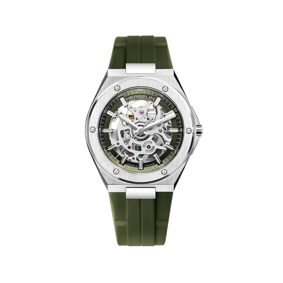 herbelin-cap-camarat-montre-automatique-squelette-homme-acier-kaki-caoutchouc-fk image 1
