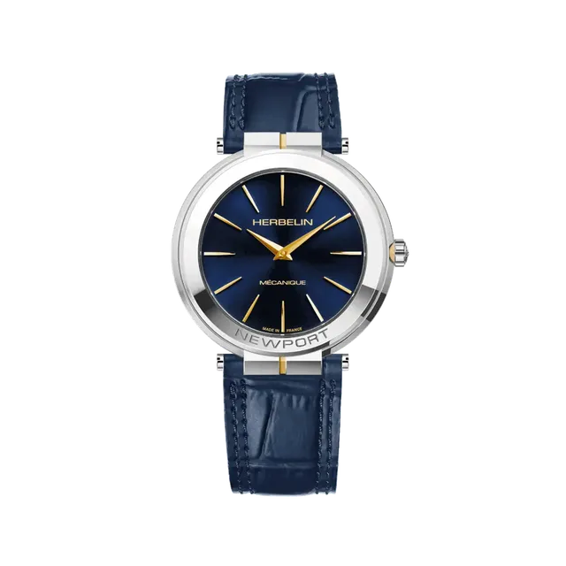 herbelin-newport-slim-m-canique-bleu-dor-montre-homme-cuir-bleu-croco image 1