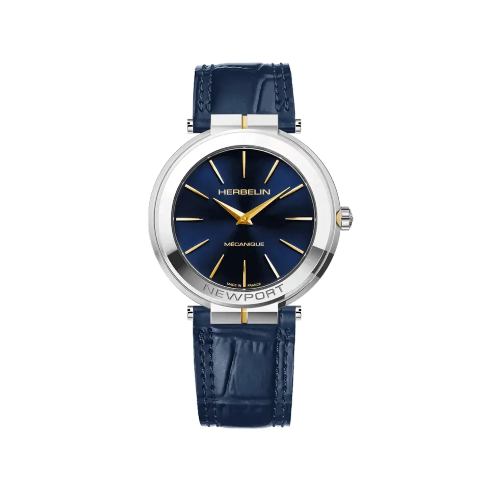 herbelin-newport-slim-m-canique-bleu-dor-montre-homme-cuir-bleu-croco image 1