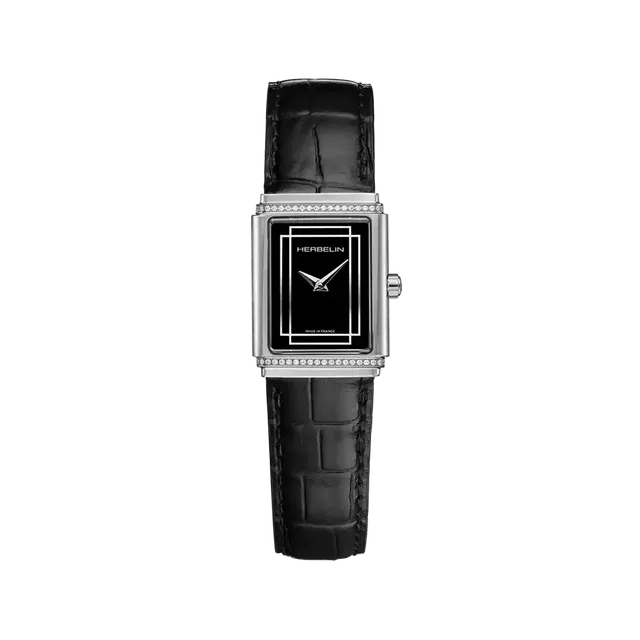 herbelin-art-d-co-1925-s-empire-montre-bijou-femme-acier-diamants-cadran-noir image 1