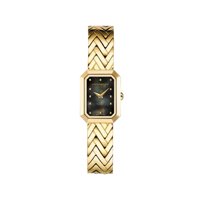 herbelin-octog-ne-chevrons-pvd-or-jaune-nacre-noire-montre-femme-acier image 1