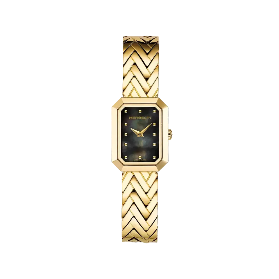 herbelin-octog-ne-chevrons-pvd-or-jaune-nacre-noire-montre-femme-acier image 1
