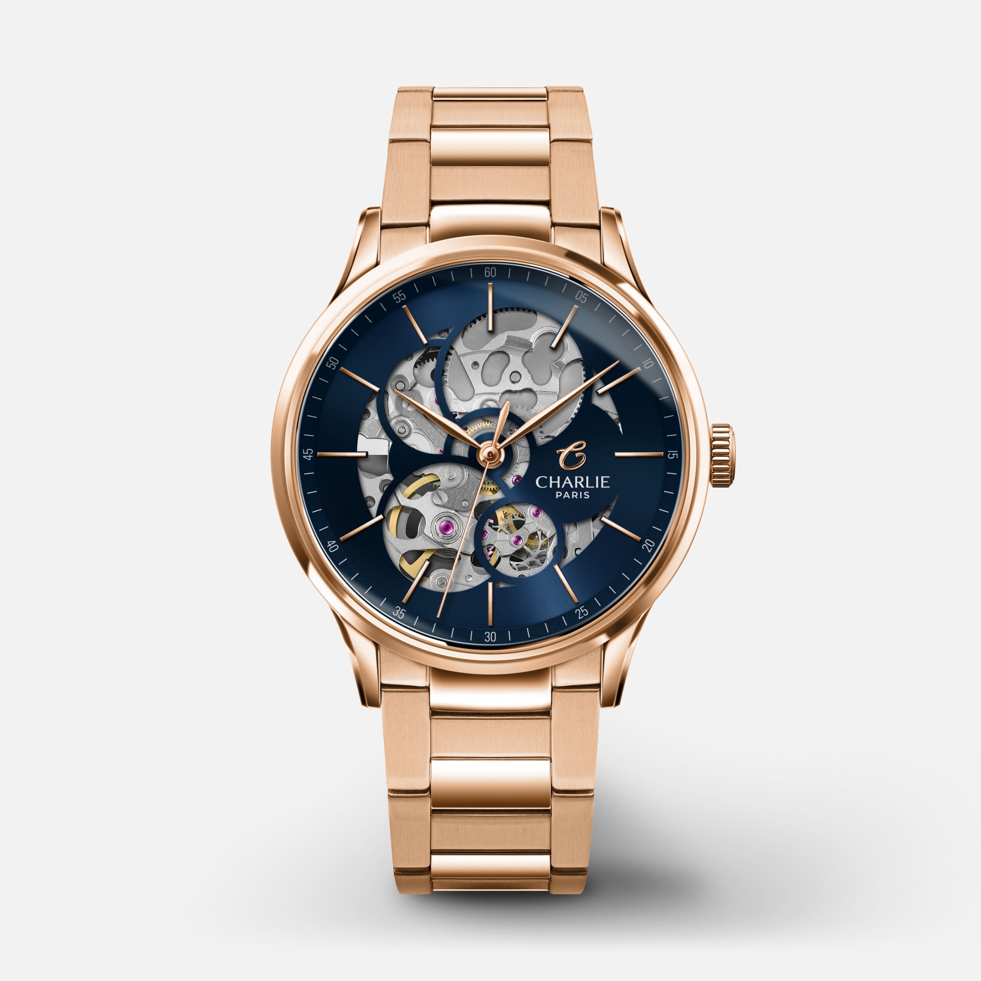 charlie-paris-initial-36-montre-automatique-femme-ajour-e-dor-rose-et-bleu-36-mm image 7