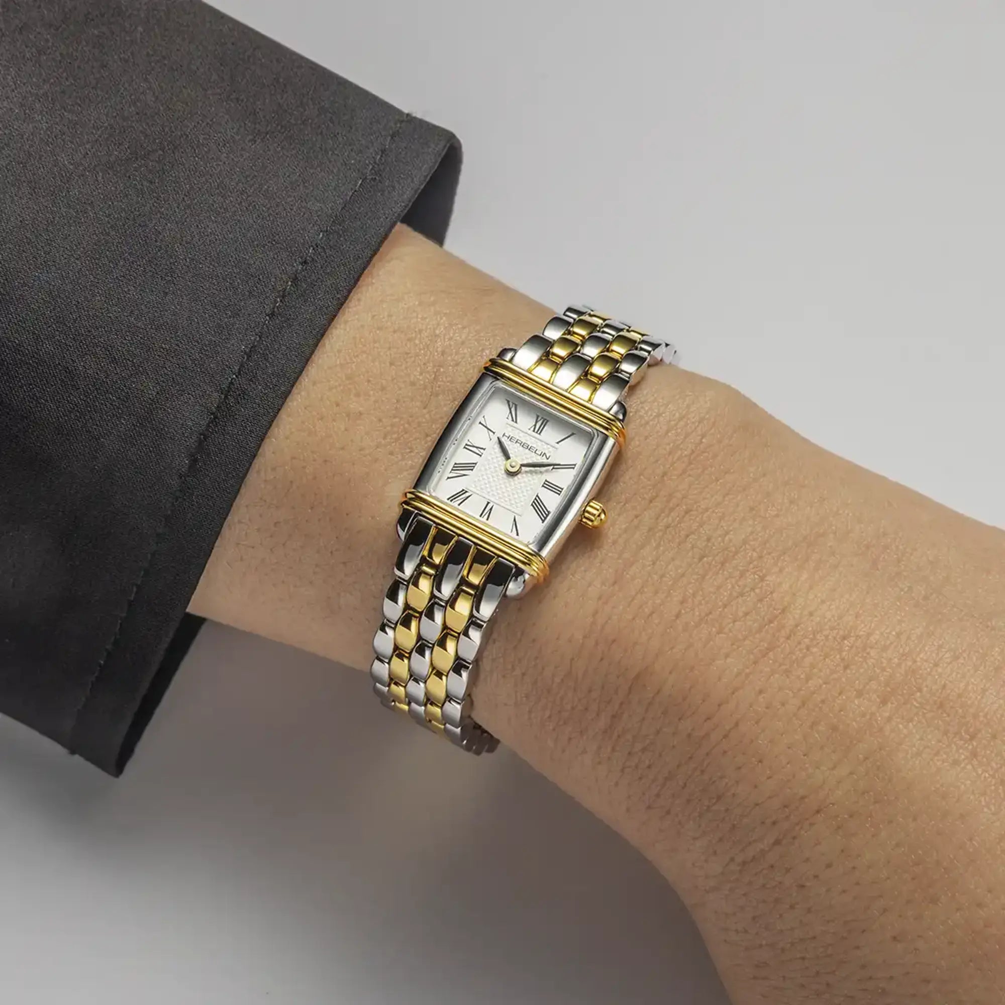 herbelin-art-d-co-quartz-montre-femme-bicolore-bracelet-grain-de-riz image 2