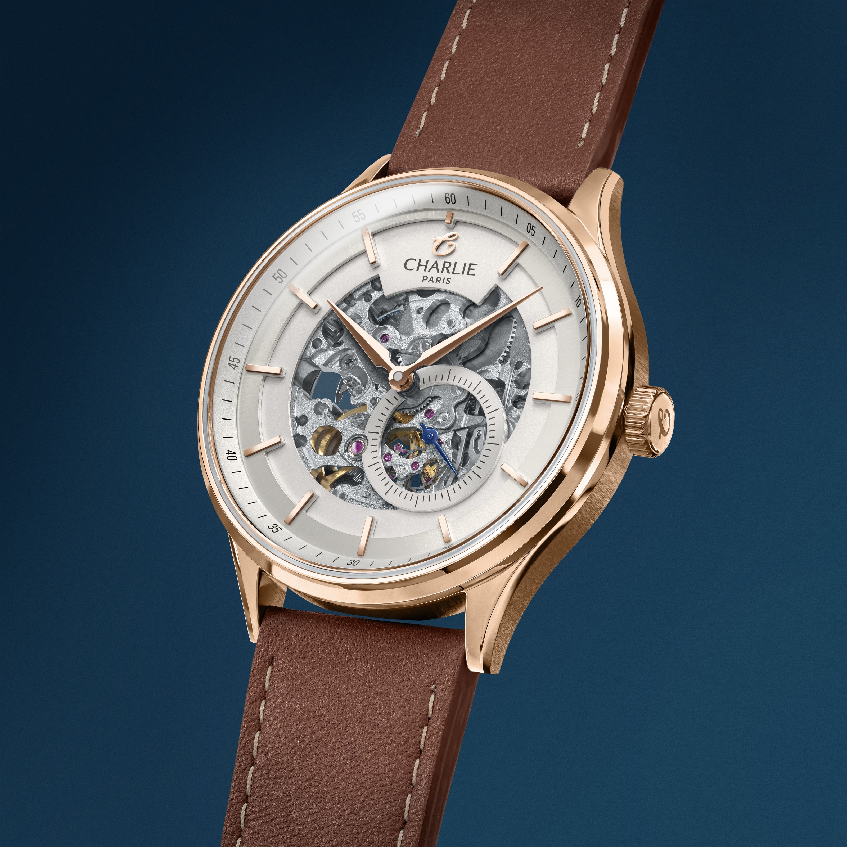 charlie-paris-initial-squelette-montre-automatique-homme-dor-rose-40mm image 6