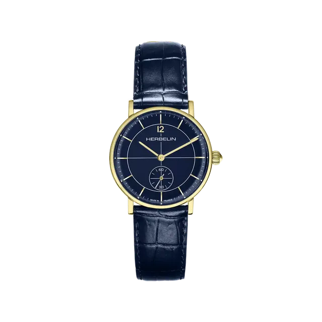 herbelin-inspiration-petite-seconde-femme-montre-bleu-or-bracelet-cuir image 1