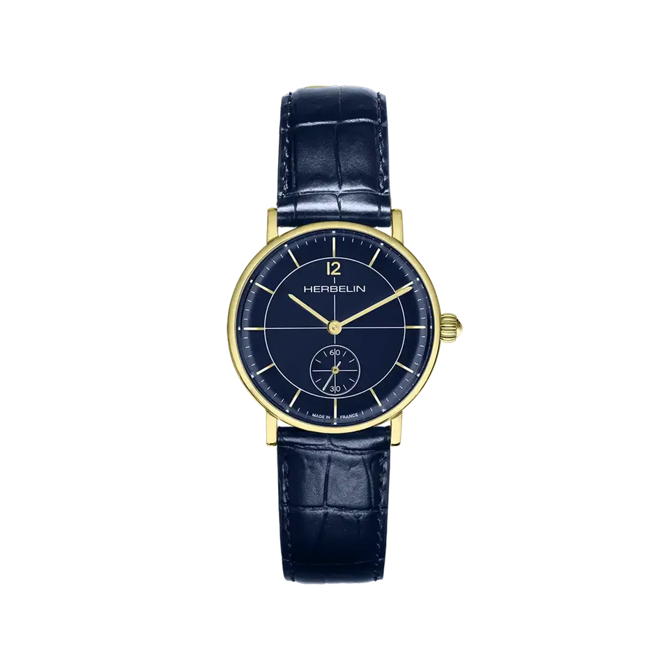 herbelin-inspiration-petite-seconde-femme-montre-bleu-or-bracelet-cuir image 1