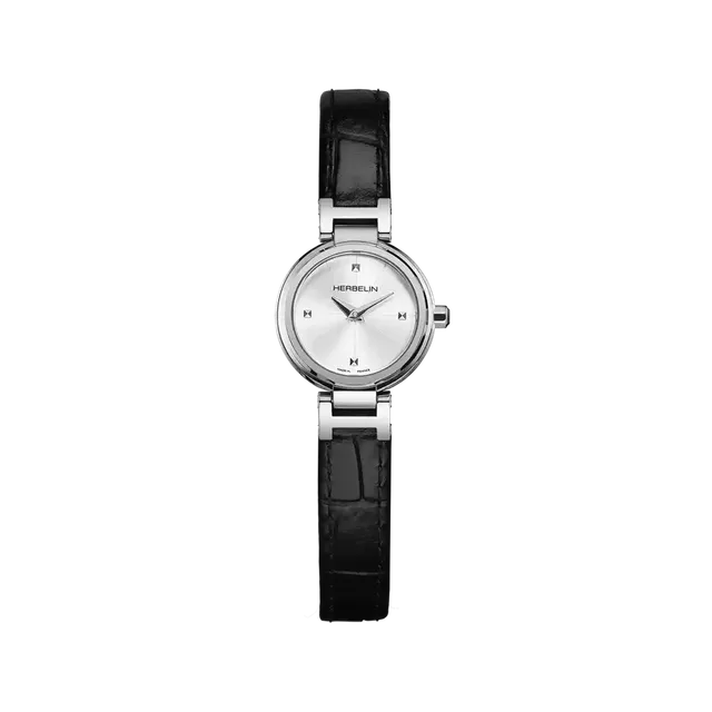 herbelin-lady-h-quartz-acier-et-cuir-noir-montre-femme-22-mm image 1
