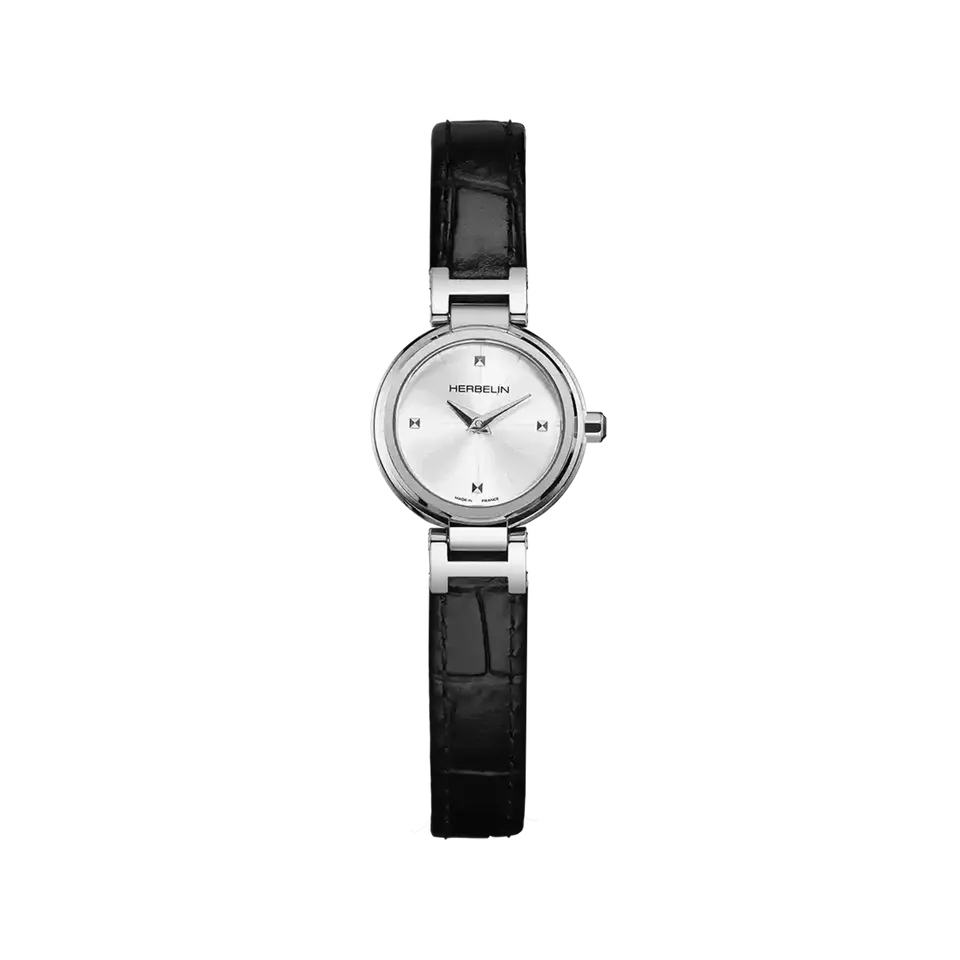 herbelin-lady-h-quartz-acier-et-cuir-noir-montre-femme-22-mm image 1