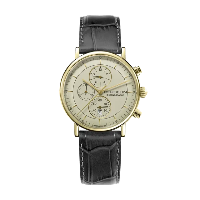 herbelin-inspiration-chronographe-homme-dor-cuir-noir-quartz image 1