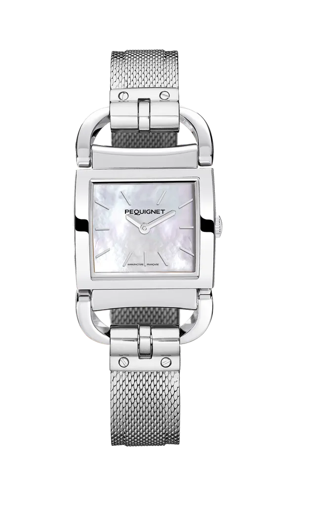 pequignet-equus-attelage-montre-quartz-cadran-nacre-bo-tier-acier-rectangulaire image 1