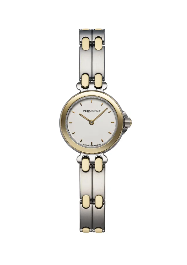 pequignet-moorea-montre-dame-25-mm-bicolore-or-3n-acier-cadran-blanc image 1