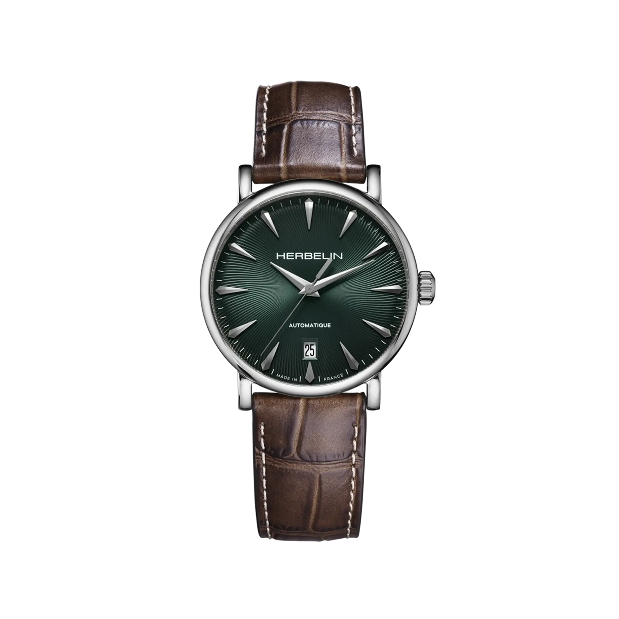 herbelin-inspiration-automatique-homme-38mm-acier-cadran-vert-cuir-brun image 1