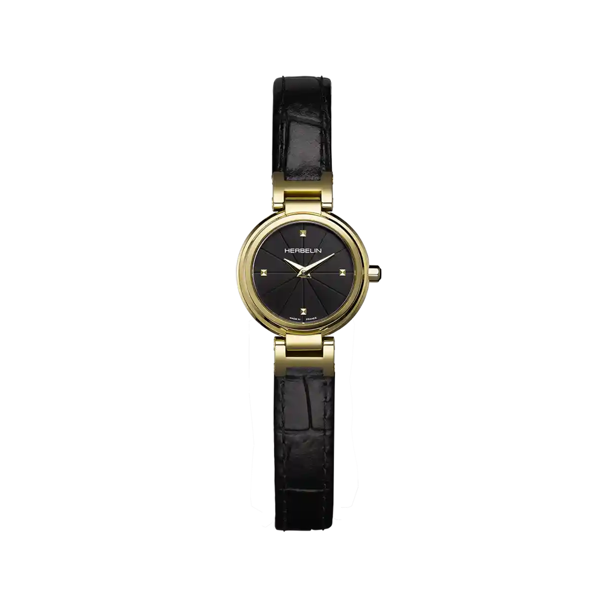 herbelin-lady-h-quartz-montre-femme-pvd-or-jaune-22-mm-cuir-noir image 1