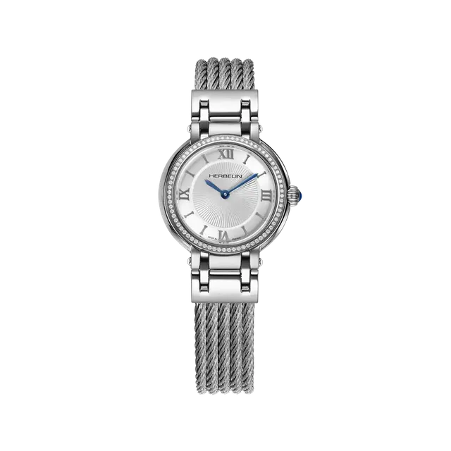 herbelin-galet-quartz-montre-femme-blanc-argent-diamants-acier image 1