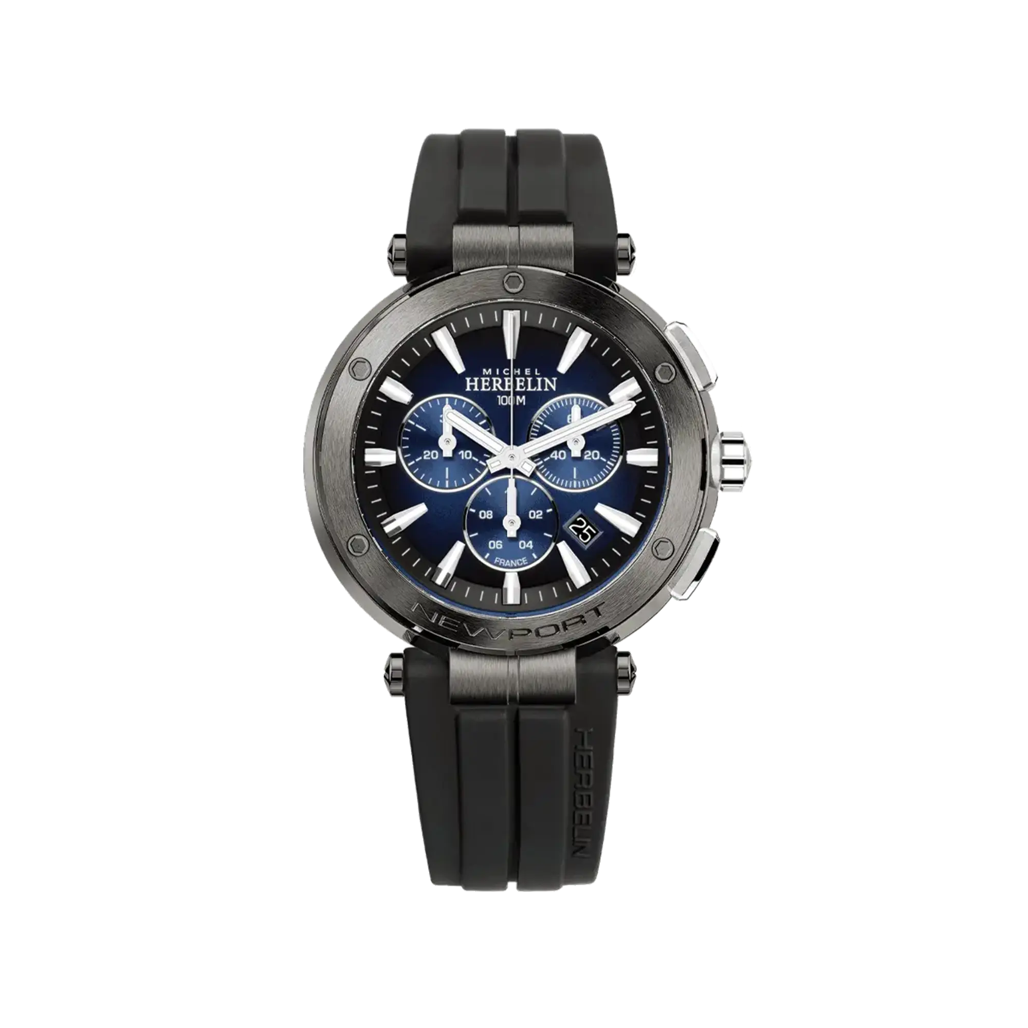 herbelin-newport-chronographe-homme-acier-pvd-noir-cadran-d-grad-bleu-bracelet-f image 1