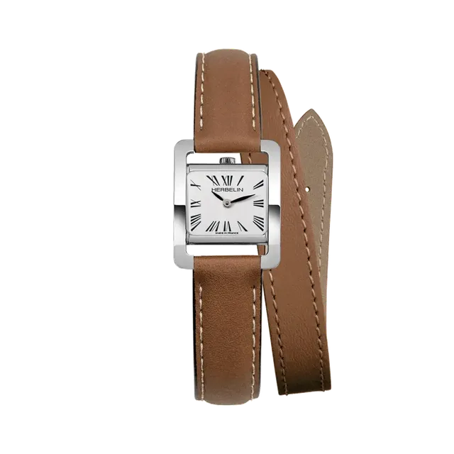 herbelin-ve-avenue-montre-femme-acier-cuir-brun-double-tour image 1