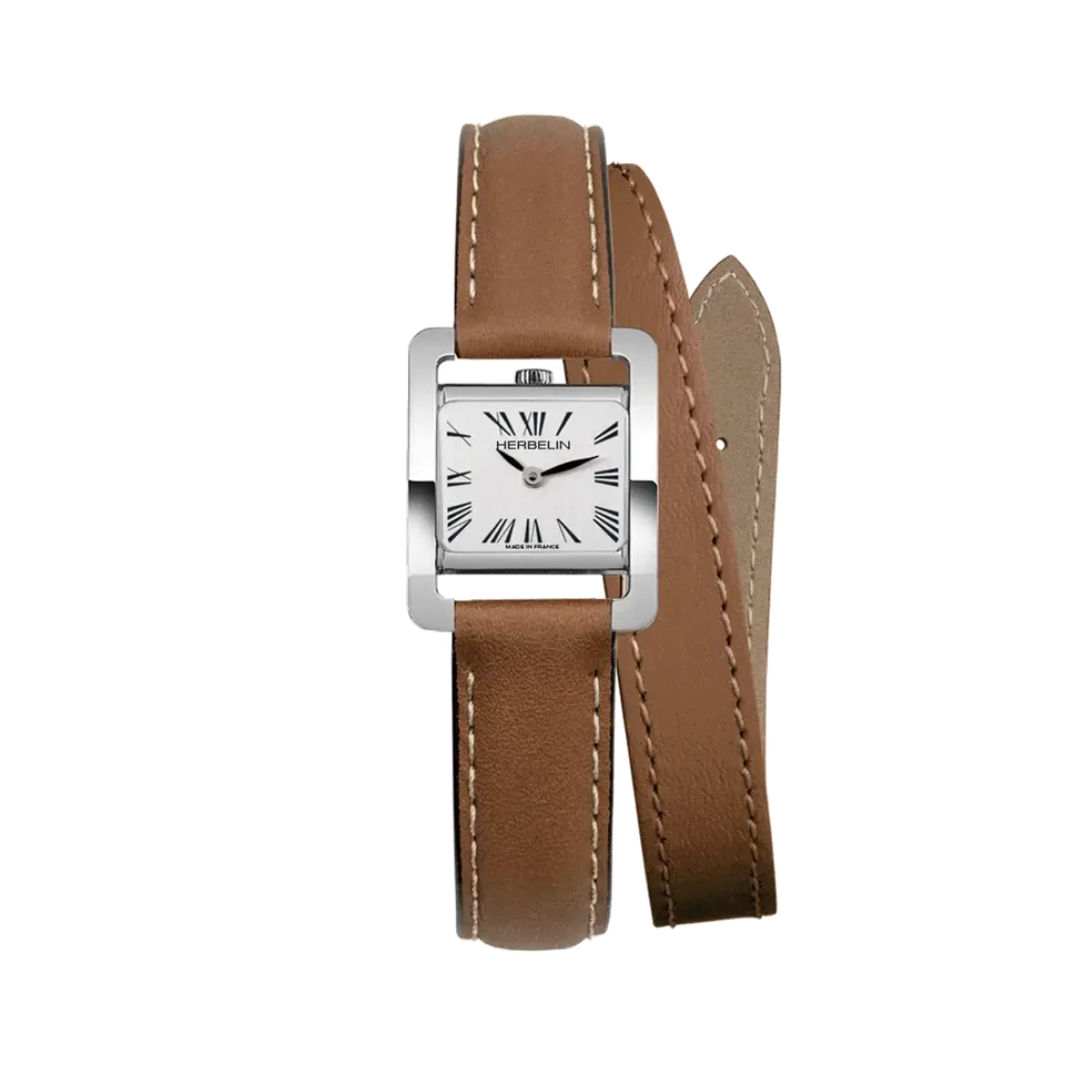 herbelin-ve-avenue-montre-femme-acier-cuir-brun-double-tour image 1