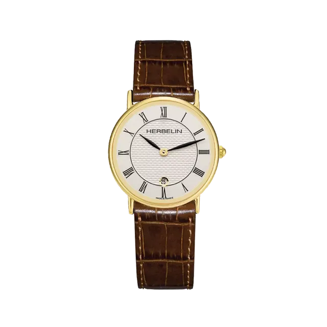 herbelin-classique-montre-quartz-femme-dor-cuir-brun-chiffres-romains image 1