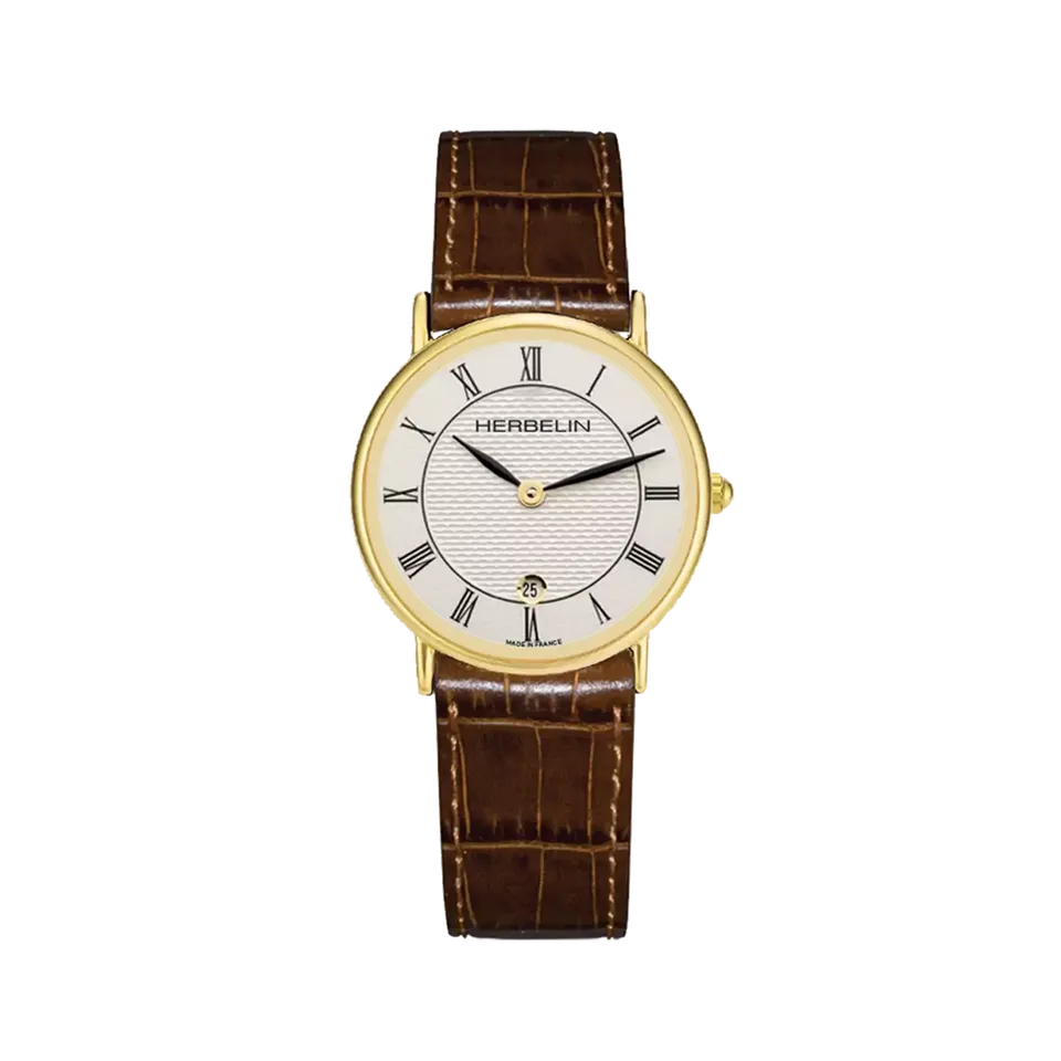 herbelin-classique-montre-quartz-femme-dor-cuir-brun-chiffres-romains image 1