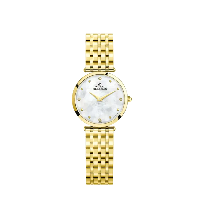 herbelin-epsilon-quartz-pvd-or-jaune-diamants-femme-nacre-blanche image 1