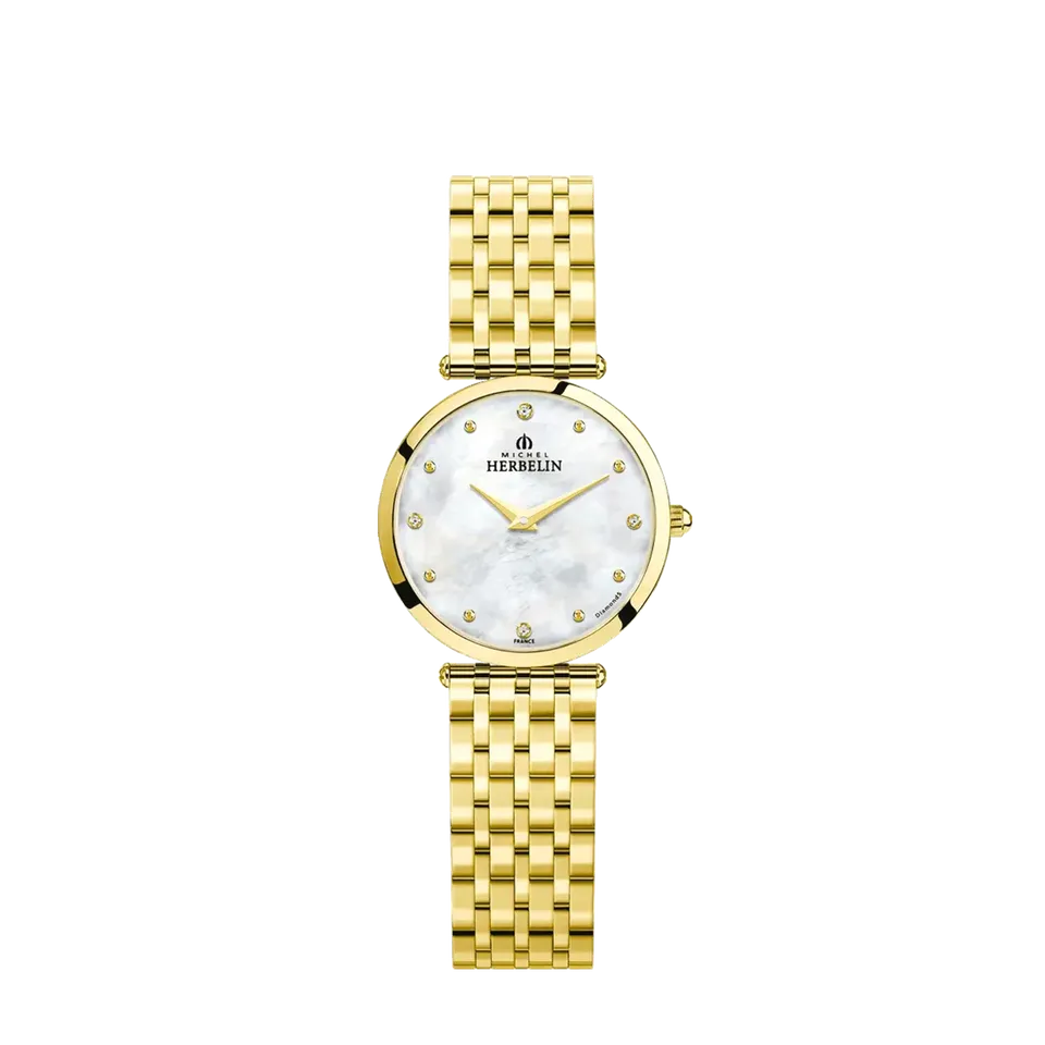 herbelin-epsilon-quartz-pvd-or-jaune-diamants-femme-nacre-blanche image 1