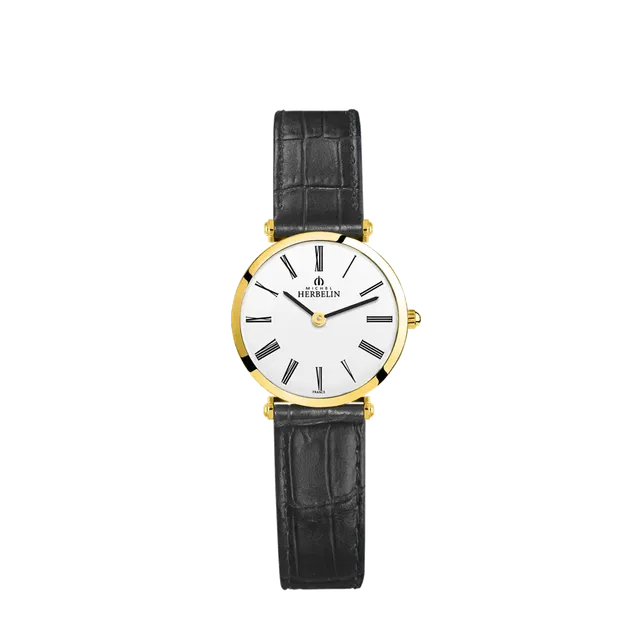 herbelin-epsilon-quartz-dor-et-cuir-noir-montre-femme-extra-plate image 1