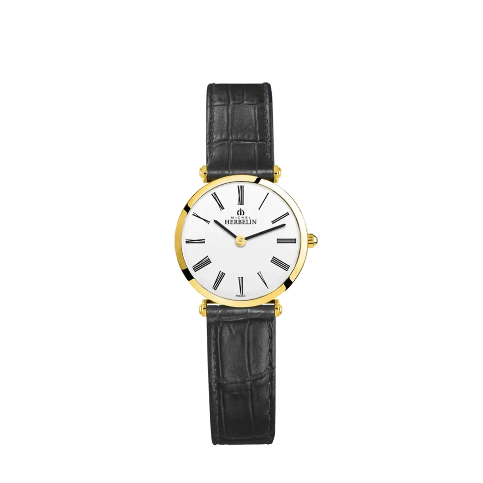 herbelin-epsilon-quartz-dor-et-cuir-noir-montre-femme-extra-plate image 1