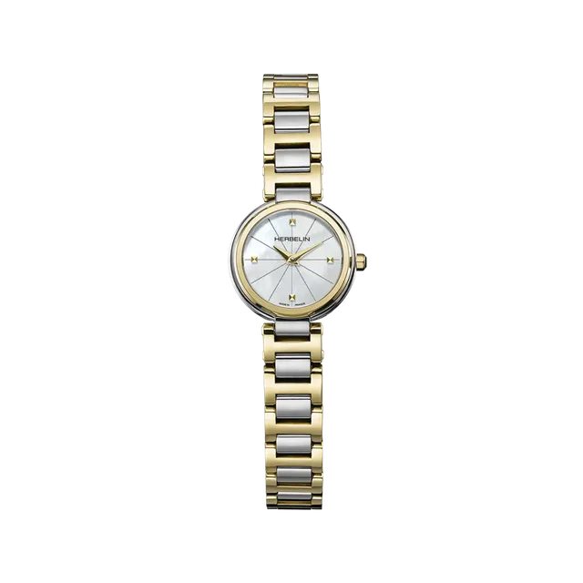 herbelin-lady-h-quartz-montre-femme-nacre-blanche-bicolore-acier image 1