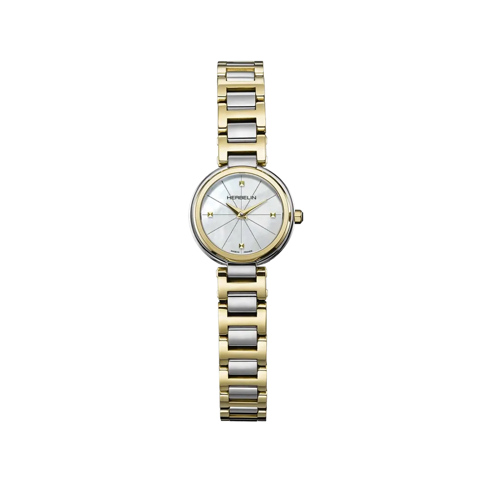 herbelin-lady-h-quartz-montre-femme-nacre-blanche-bicolore-acier image 1
