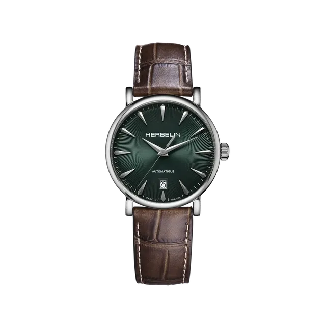 herbelin-inspiration-automatique-homme-38mm-acier-cadran-vert-cuir-brun image 1