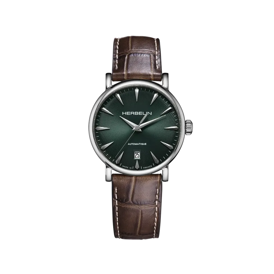 herbelin-inspiration-automatique-homme-38mm-acier-cadran-vert-cuir-brun image 1