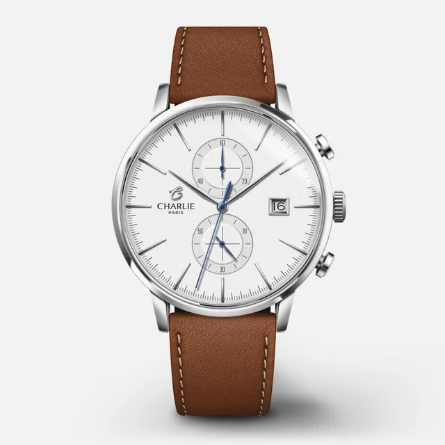 charlie-paris-horizon-montre-chronographe-homme-40mm-cadran-blanc image 1