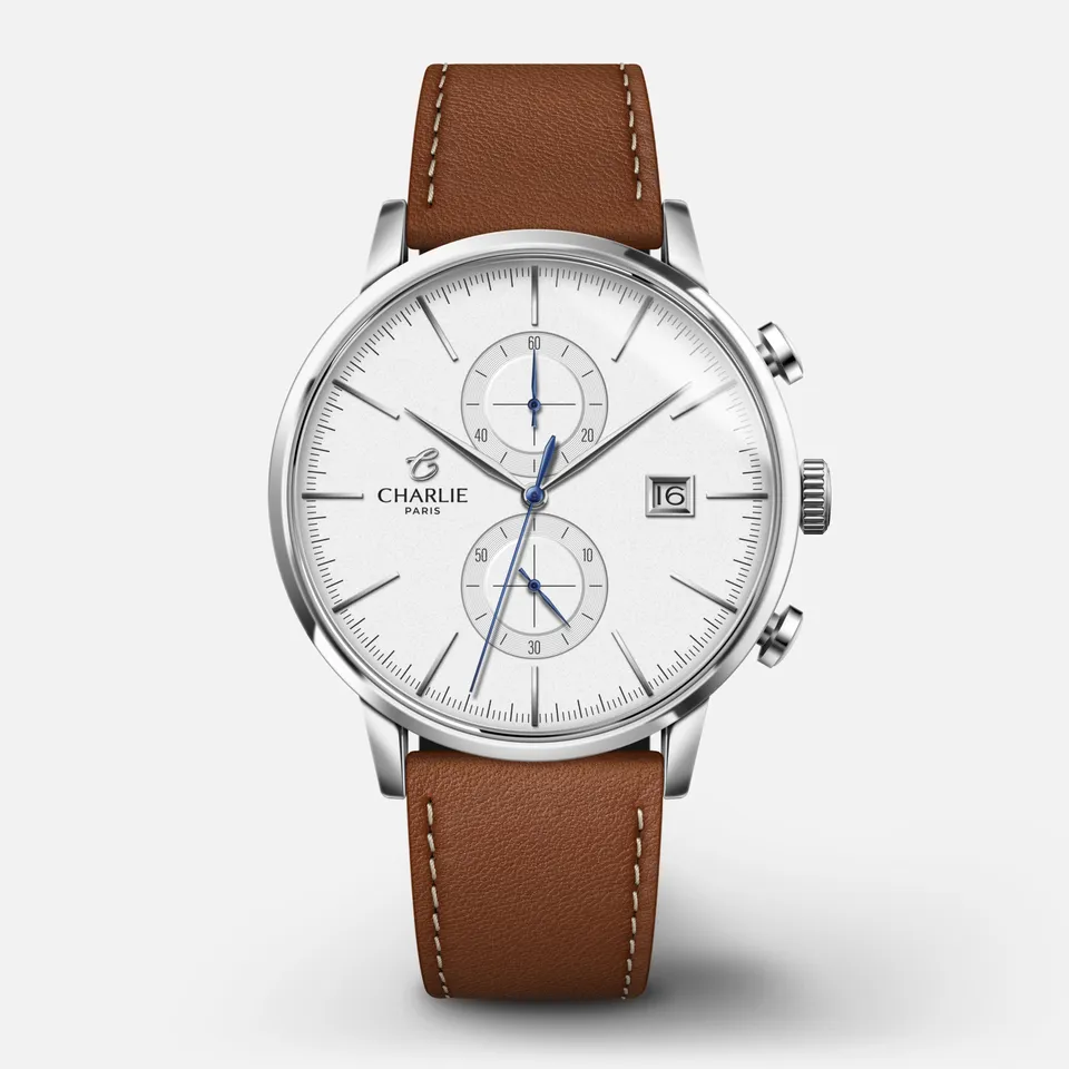 charlie-paris-horizon-montre-chronographe-homme-40mm-cadran-blanc image 1