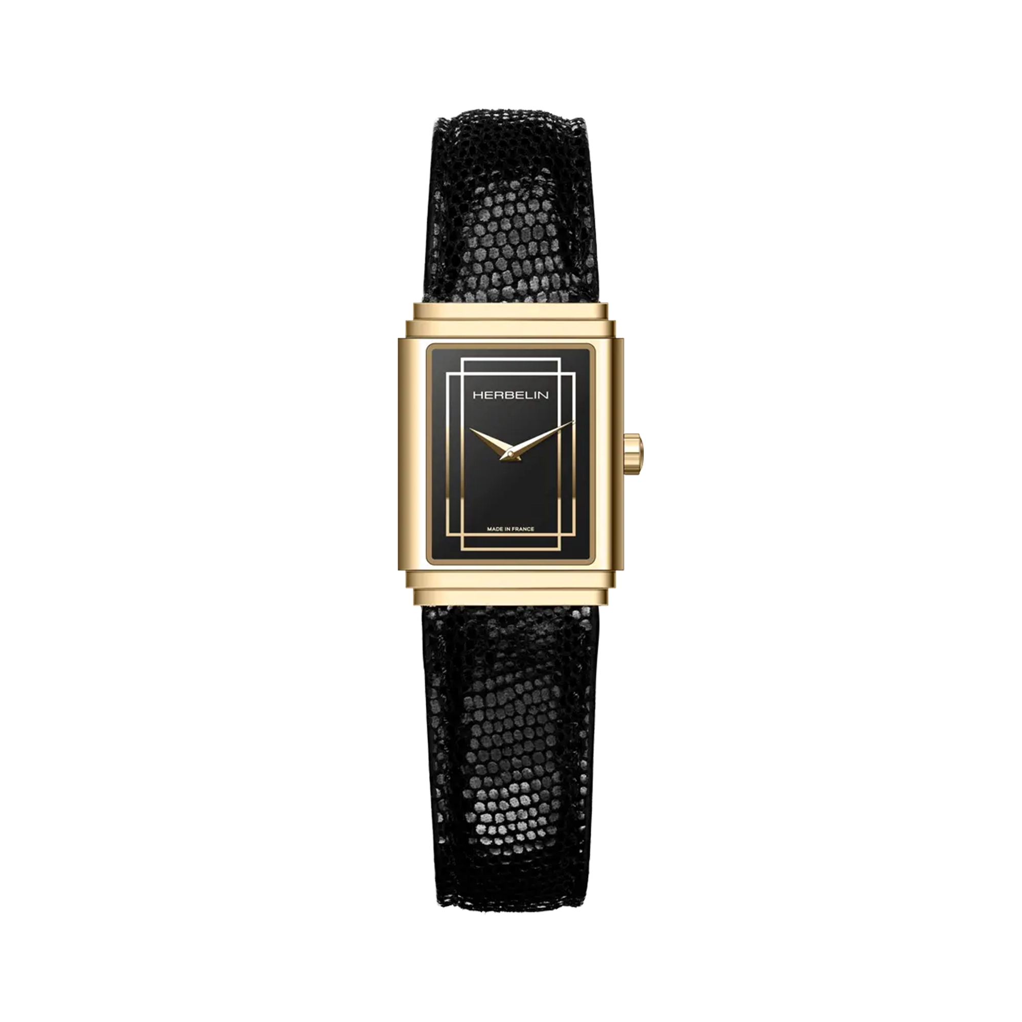 herbelin-art-d-co-1925-s-empire-montre-femme-pvd-or-jaune-cuir-noir-quartz image 1