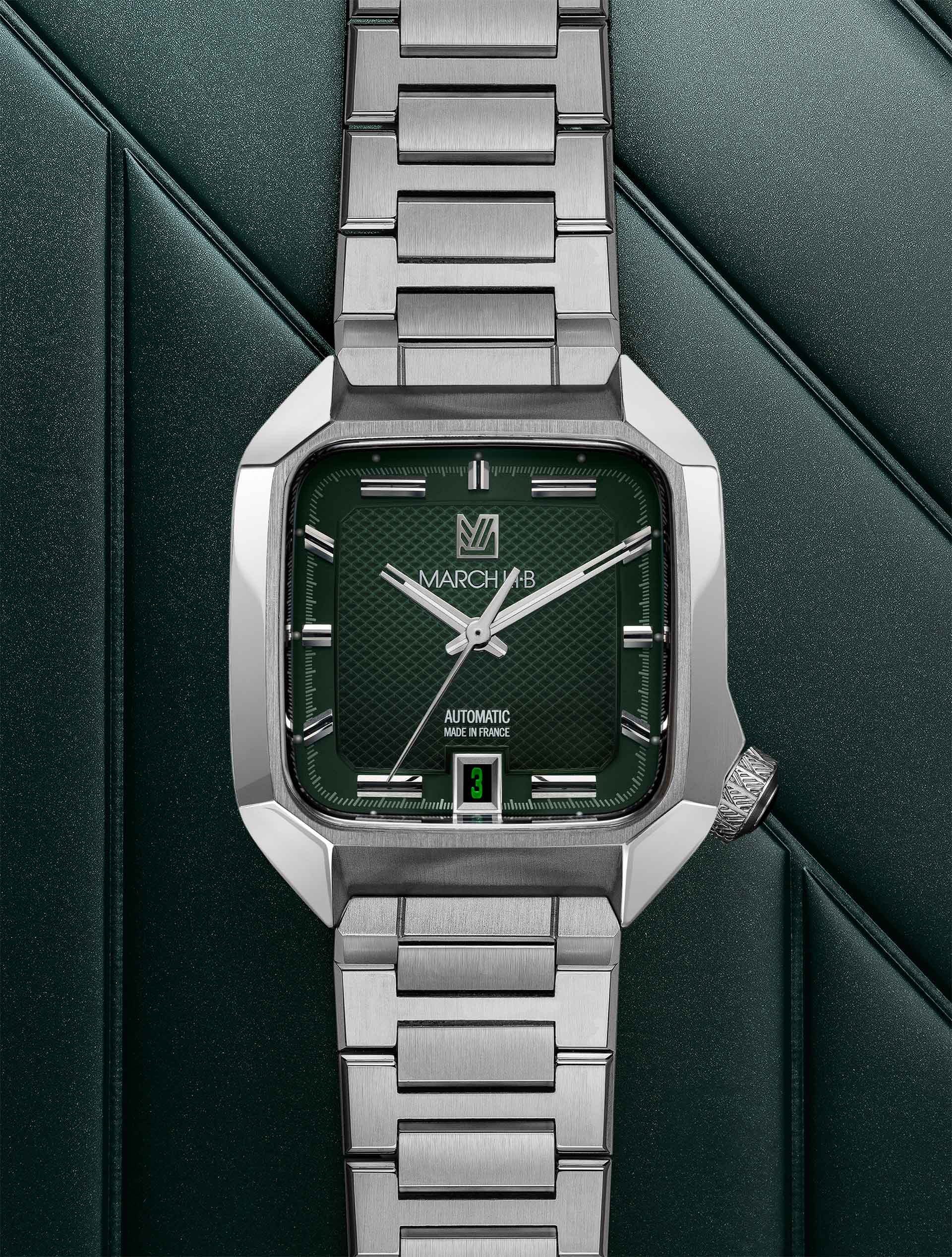 march-la-b-am2-automatique-grall-39-mm-montre-homme-octogonale-verte image 1